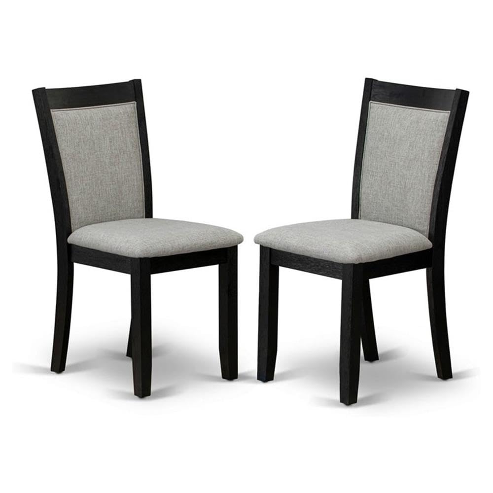 MZC6T06 Mid Century Dining Chairs - Shitake Linen Fabric Seat and High Chair Back - Wire Brushed Black Finish (SET OF 2)