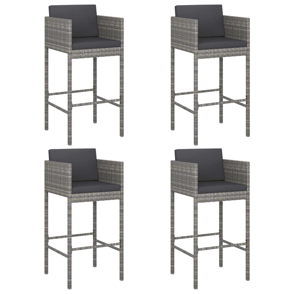 vidaXL Bar Stools 4 pcs with Cushions Gray Poly Rattan