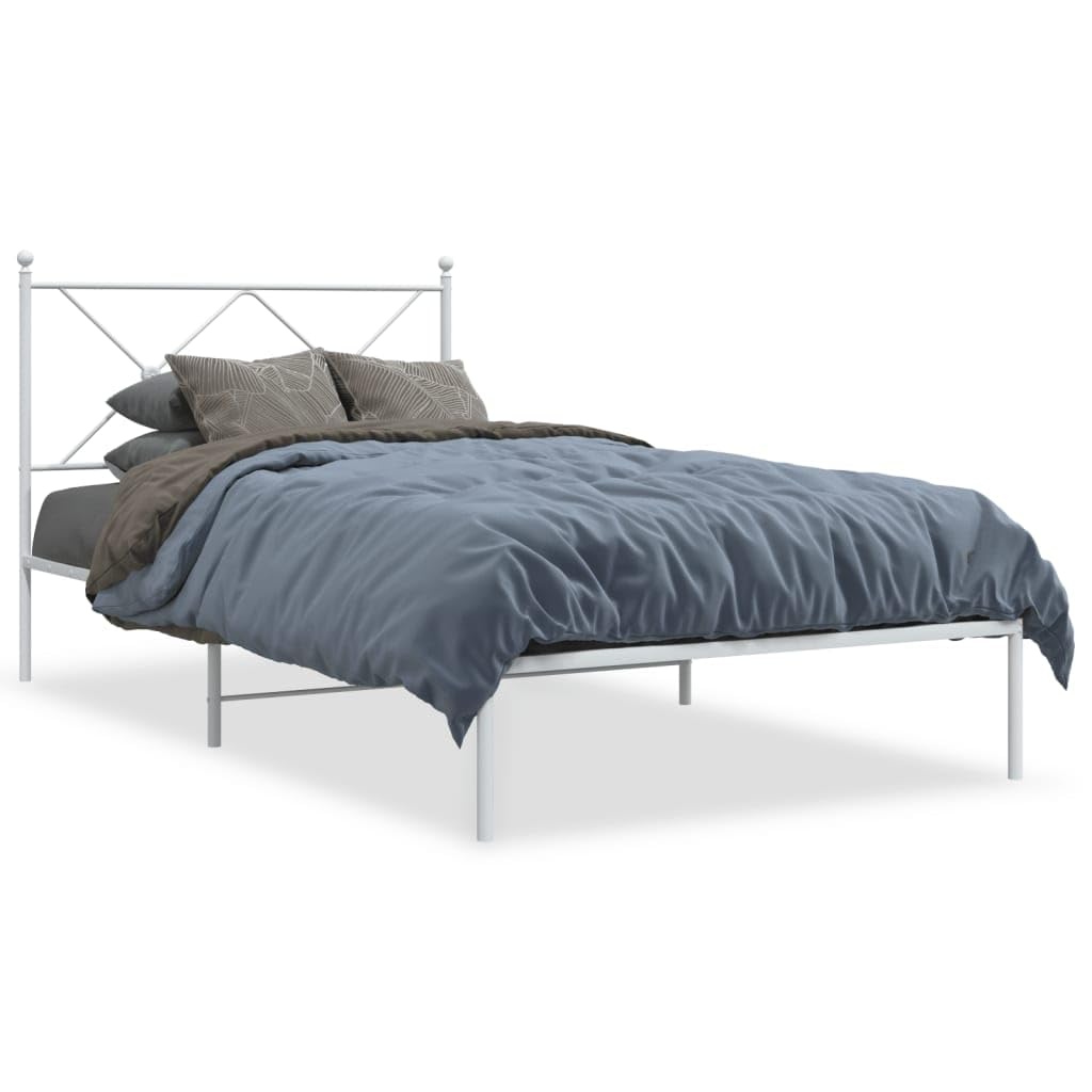 vidaXL Metal Bed Frame with Headboard White 39.4x78.7"