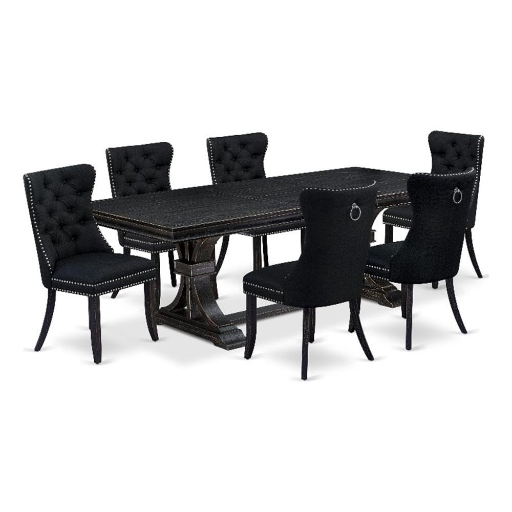 7 piece kitchen table set a dining table and 6 Linen Fabric padded chairs