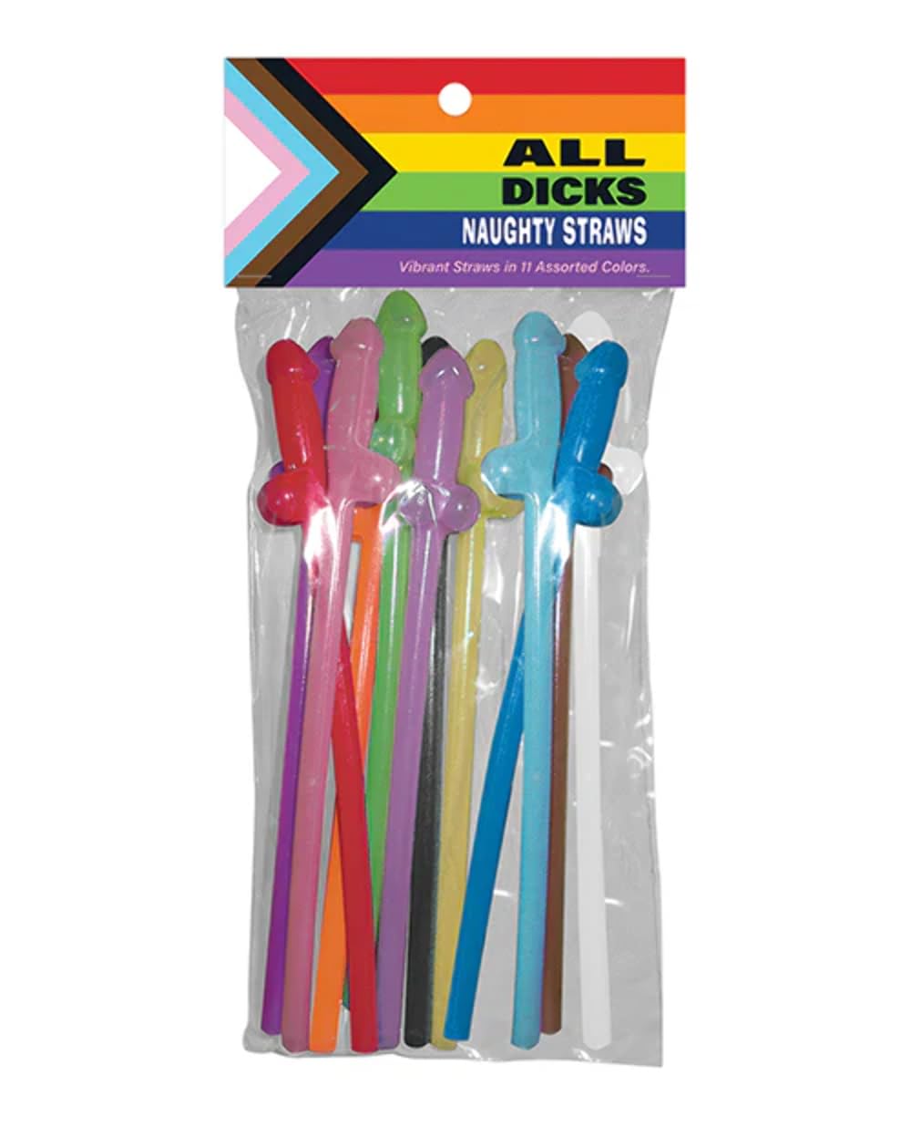 Kheper Games All Dicks Naughty Straws - Asst. Colors Pack of 11 Multicolor One Size