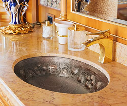 INNOVA COPPER OVAL BATH SINK FLOWER DESIGN FLAT LIP 19X14X6 G18 DARK BROWN LIGHT