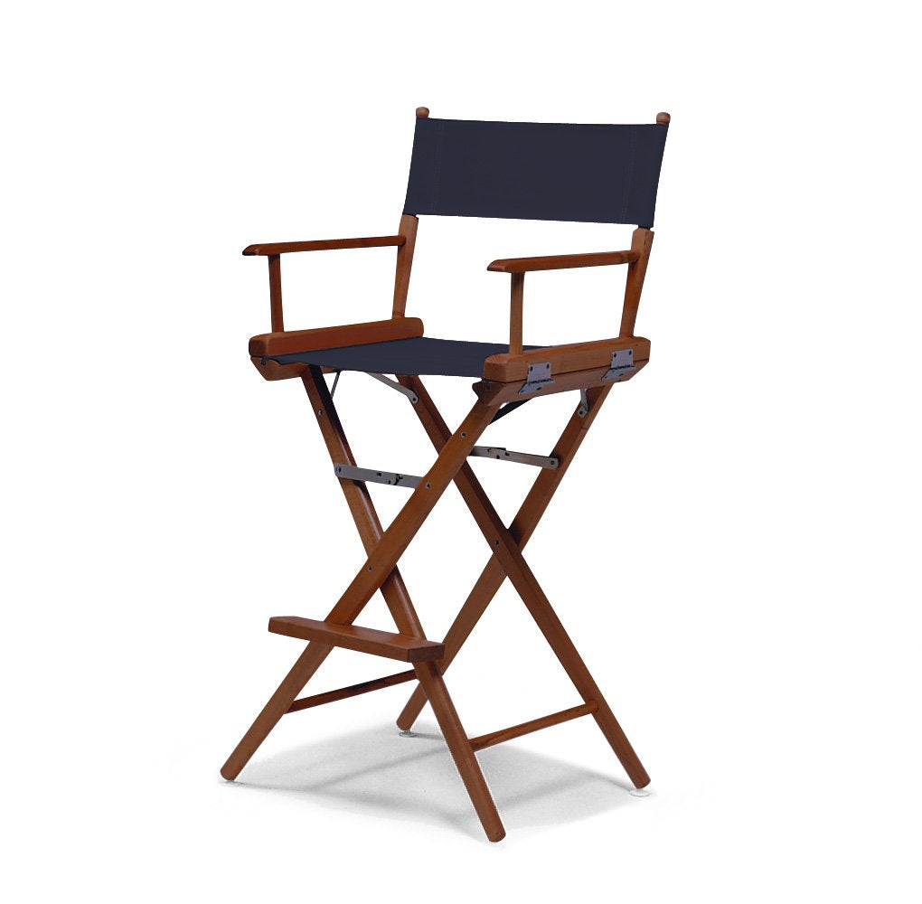 Telescope Casual World Famous Bar Height Director Chair With Walnut Stain Finish and Navy Fabric