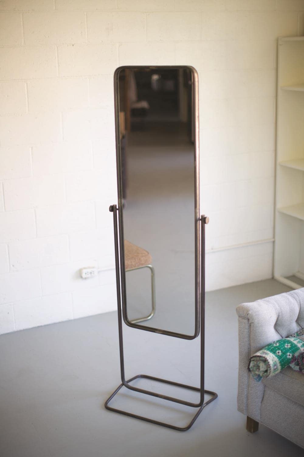 Tall Metal Framed Floor Mirror With Stand