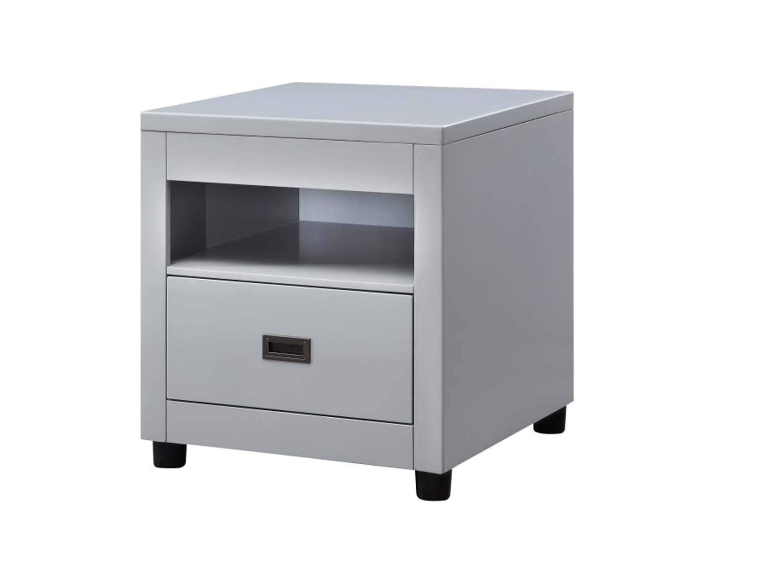Transitional Style Wooden End Table with 1 Drawer, Gray and Black