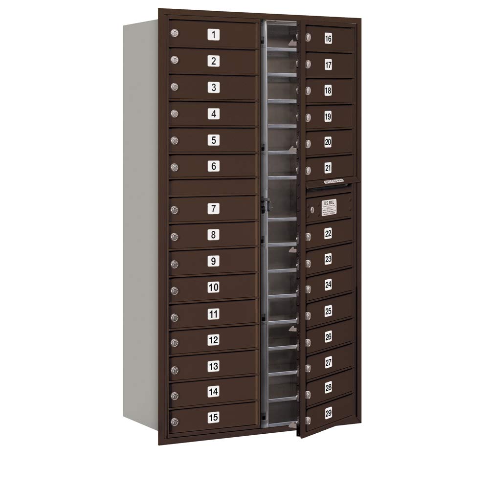 Maximum Height Recessed Mounted 4C Horizontal Mailbox with 29 Doors in Bronze with Private Access - Front Loading