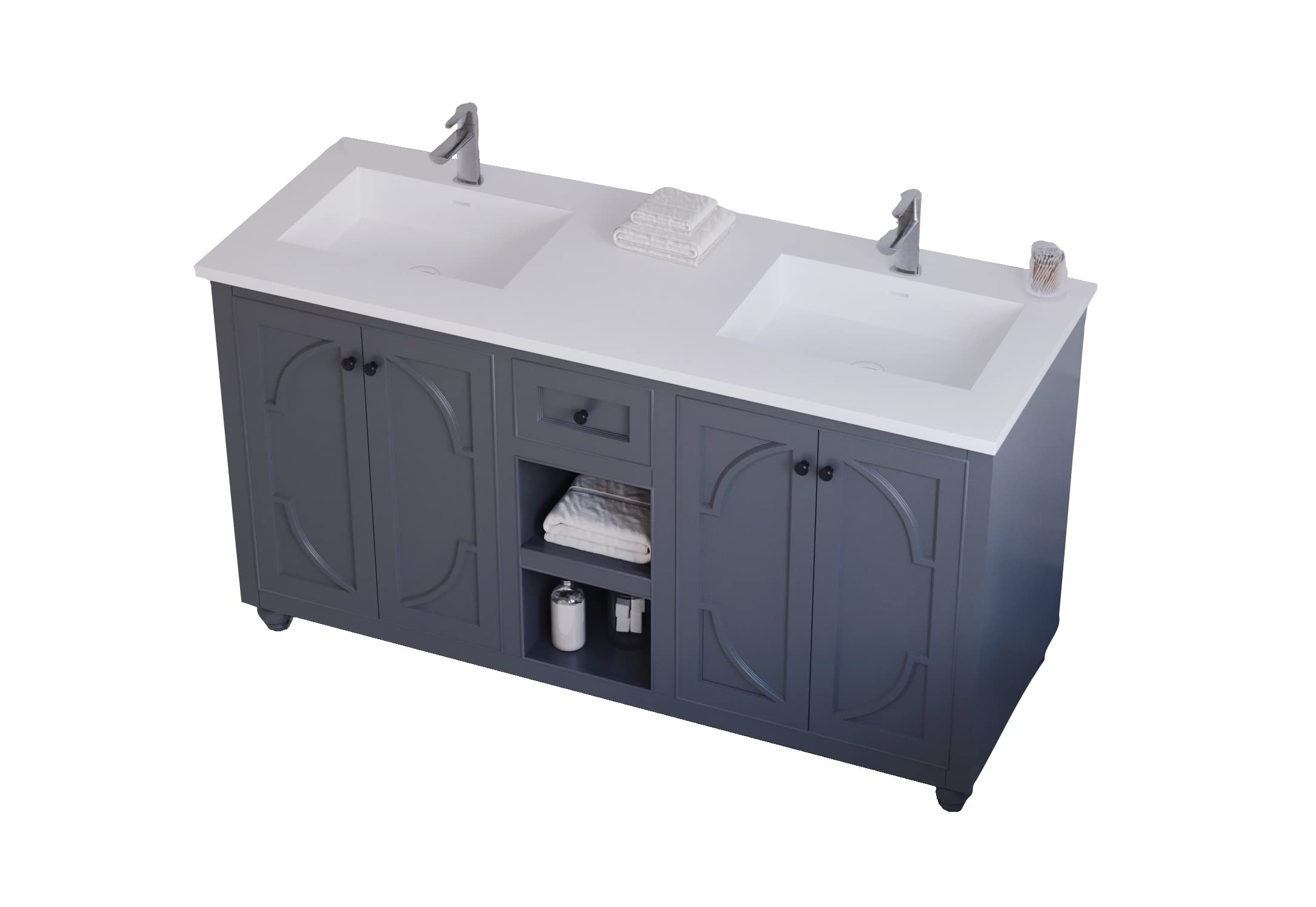 Odyssey - 60 - Maple Grey Cabinet + Matte White VIVA Stone Solid Surface Countertop