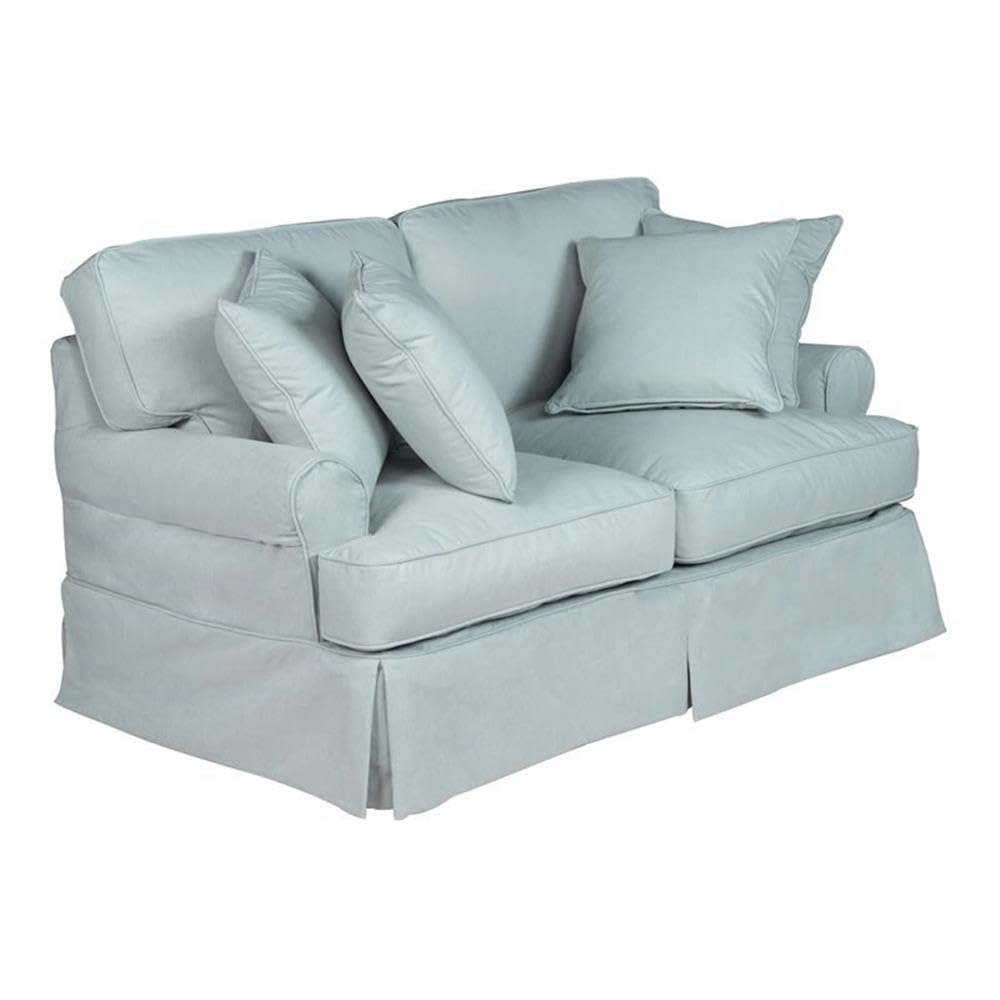 Sunset Trading Horizon T-Cushion Slipcovered Loveseat | Stain Resistant Performance Fabric | Ocean Blue