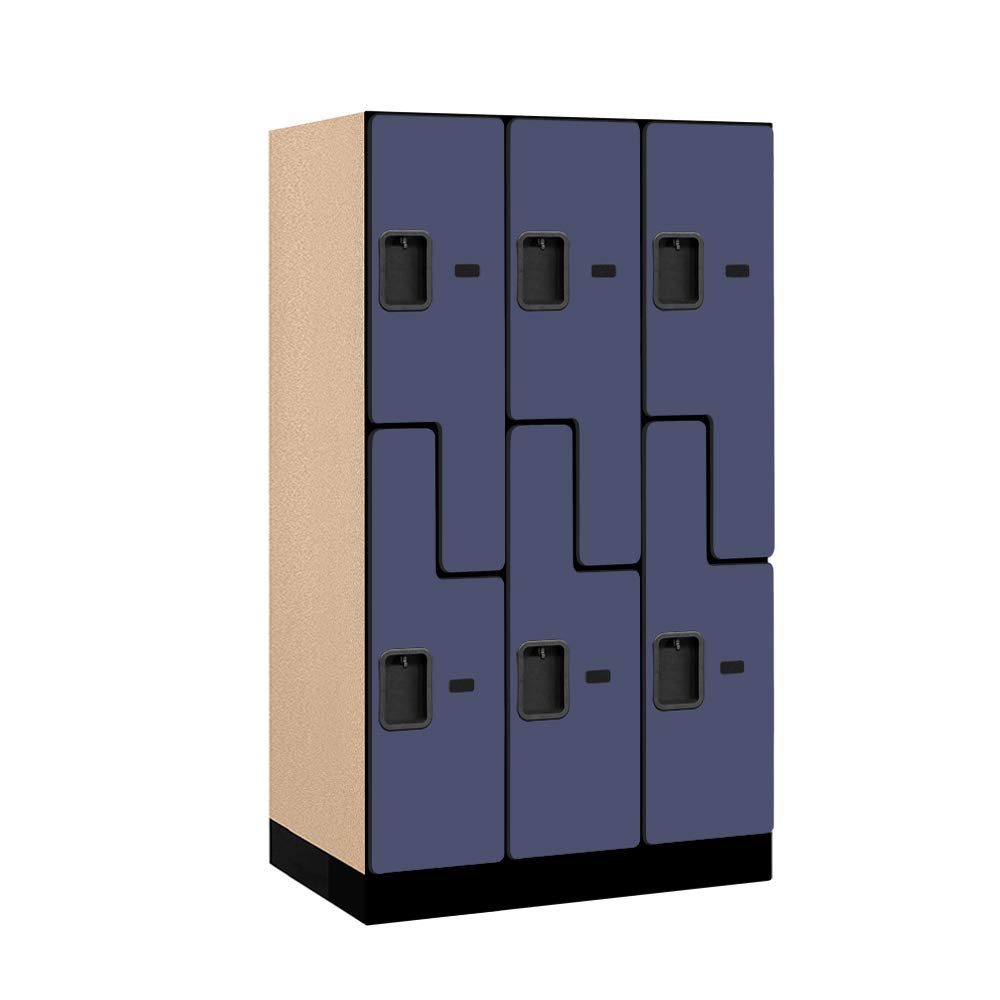 12 Wide Double Tier S Style Designer Wood Locker - 3 Wide - 5 Feet High - 21 Inches Deep - Blue