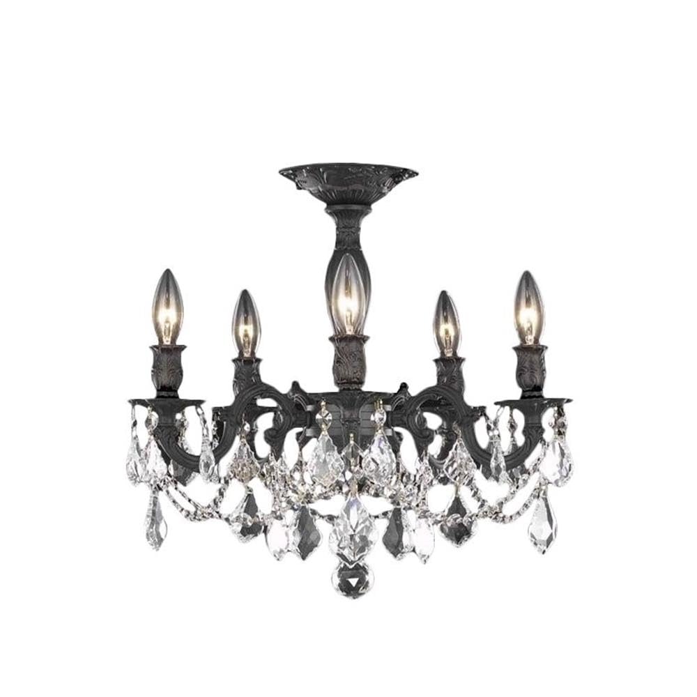 Elegant Lighting Rosalia Collection 5-Light Flush Mount With Royal Cut Crystals, Dark Bronze Finish