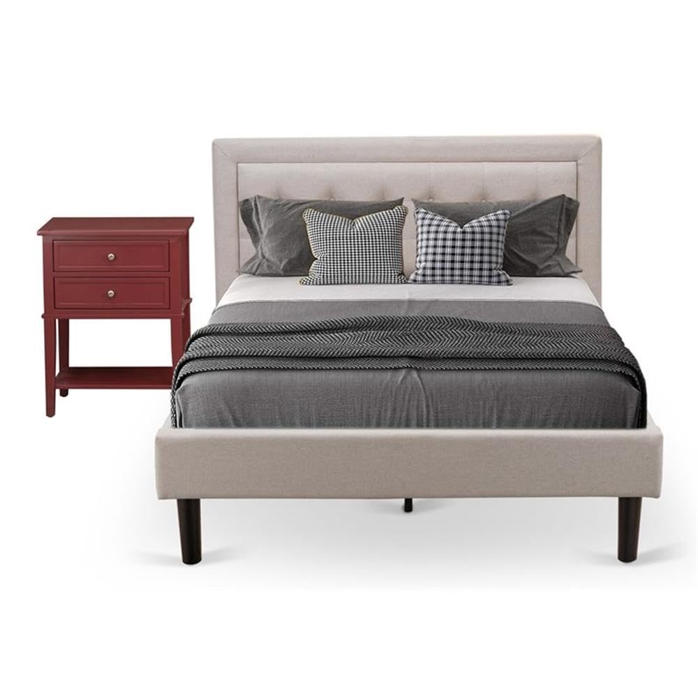 FN08F-1VL13 2-Pc Fannin Bed Set with 1 Modern Bed and a Night Stand for Bedrooms - Reliable and Durable Construction - Mist Beige Linen Fabric