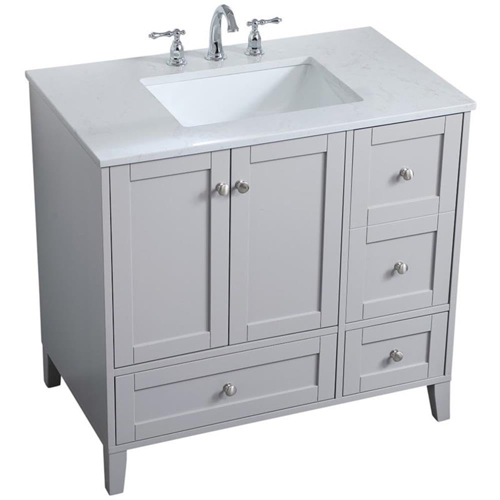 Elegant Decor Sommerville 36' Single Quartz Top Bathroom Vanity In Gray