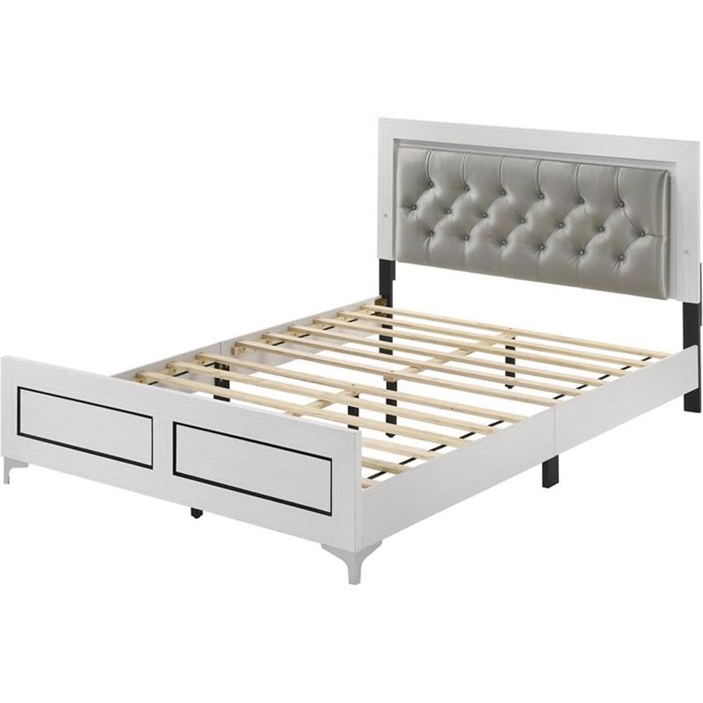 BD00644Q - Queen Bed w/LED , Gray PU & White Finish - Casilda