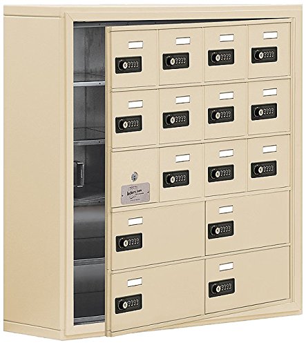 Surface Mounted Cell Phone Locker with 12 A Doors (11 usable)  4 B Doors in Sandstone - Resettable Combination Locks