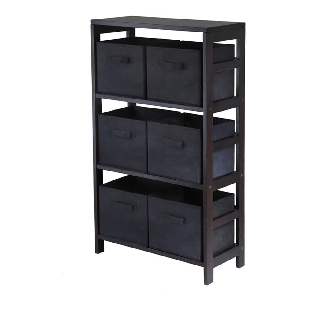 Capri 7-Pc Storage Shelf with 6 Foldable Fabric Baskets, Espresso and Black