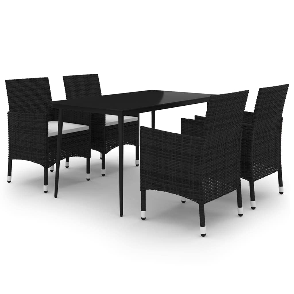 vidaXL 5 Piece Patio Dining Set with Cushions Poly Rattan and Glass