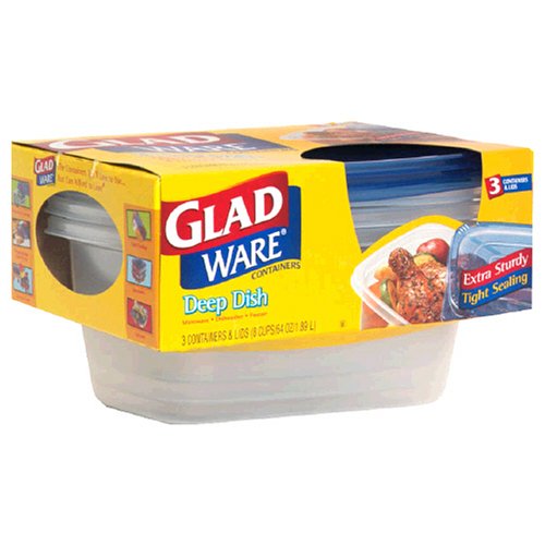 Gladware Deep Dish Containers With Lids, 8 Cups (64 Oz) 3 Containers
