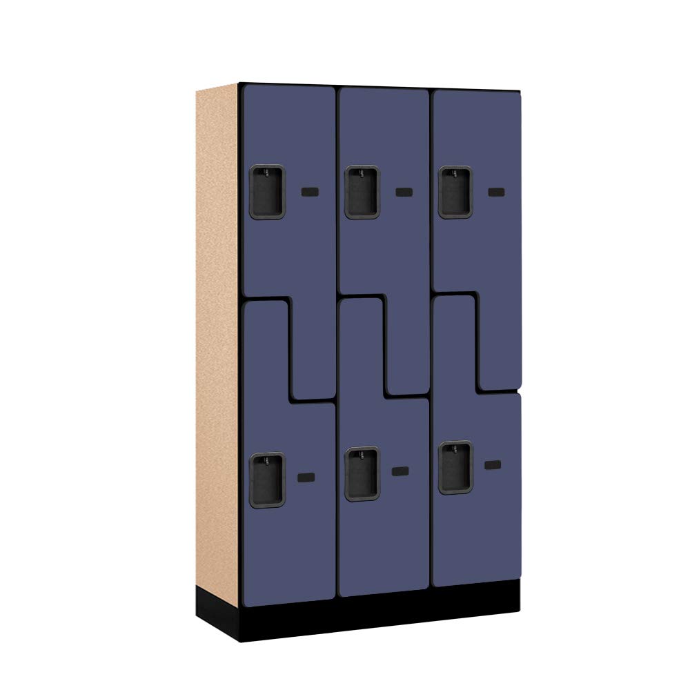 12 Wide Double Tier S Style Designer Wood Locker - 3 Wide - 5 Feet High - 15 Inches Deep - Blue