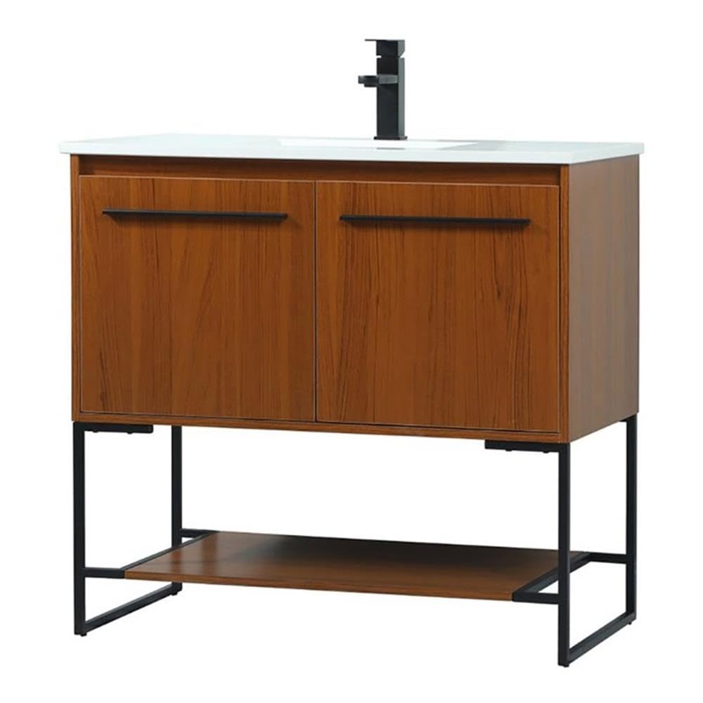 Elegant Decor Sloane 36 Mdf And Steel Single Bathroom Vanity In Teak