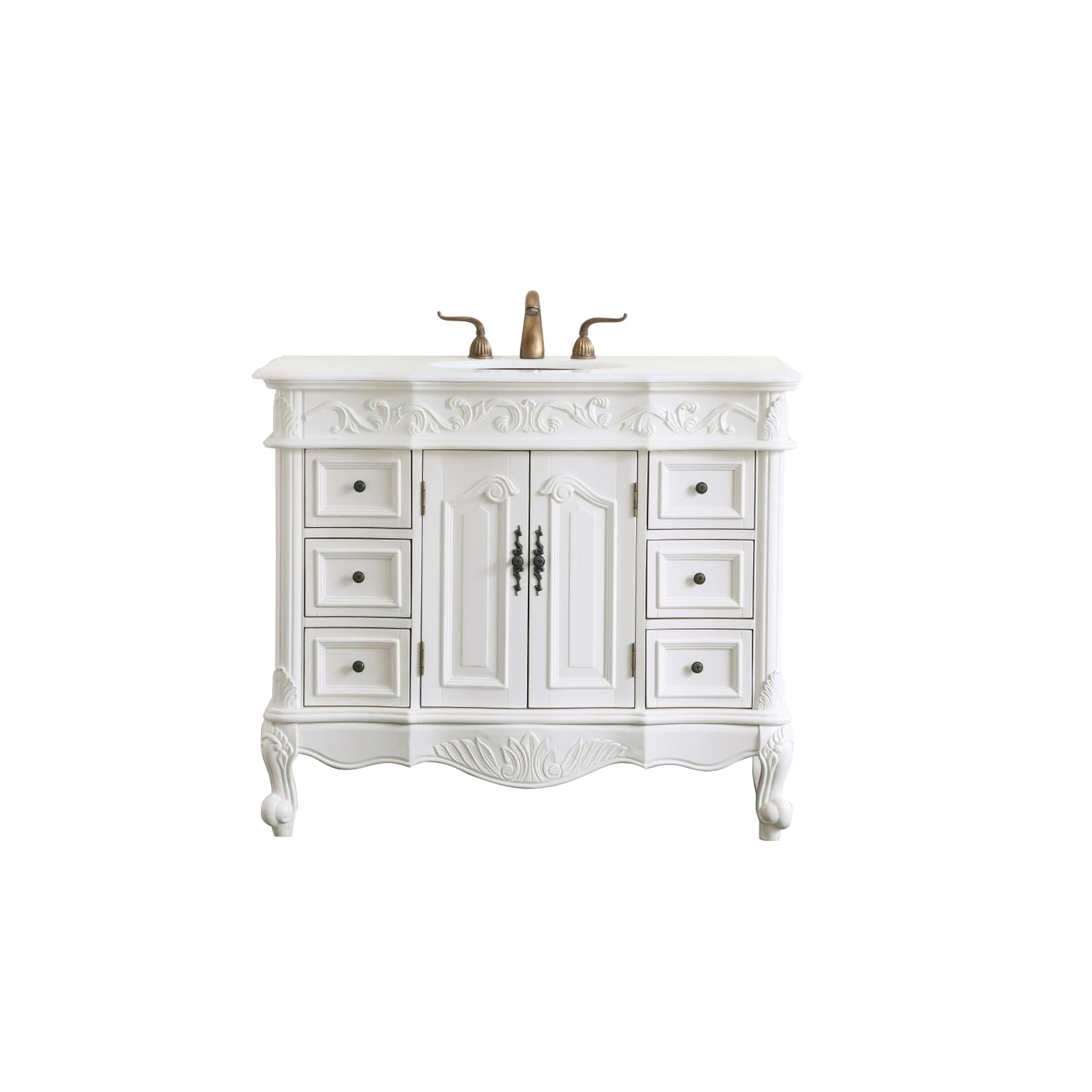 42 inch Single Bathroom vanity in antique white with ivory white engineered marble