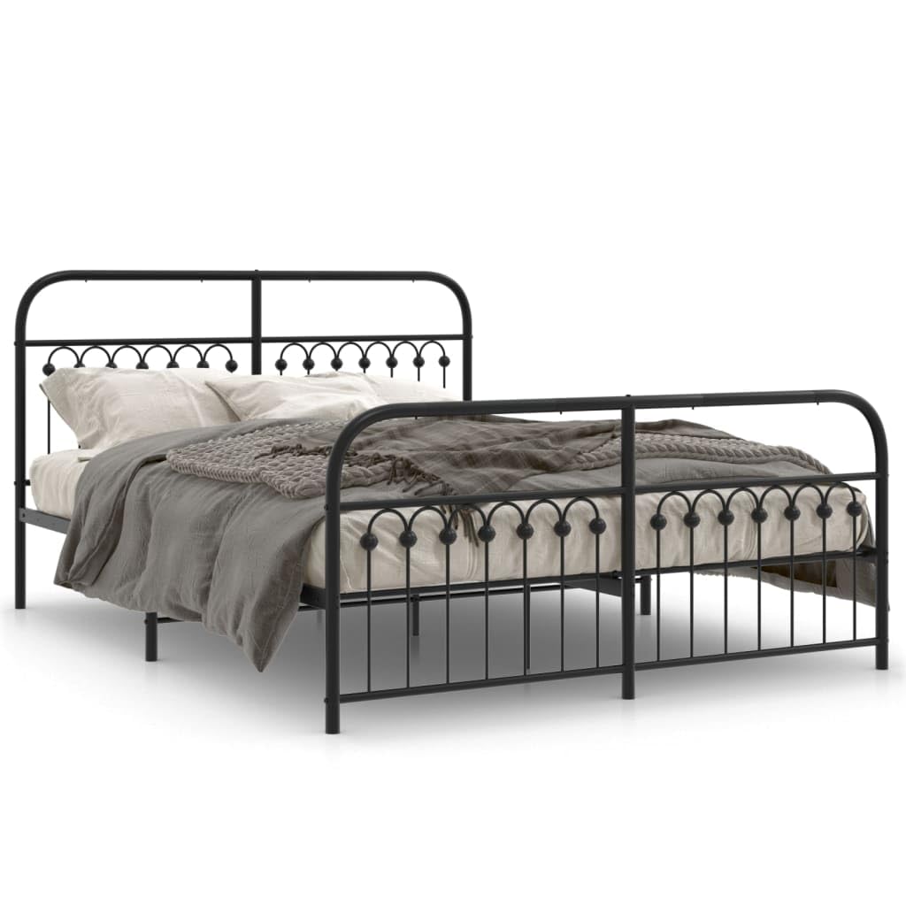 vidaXL Metal Bed Frame without Mattress with Footboard Black 59.1x78.7"