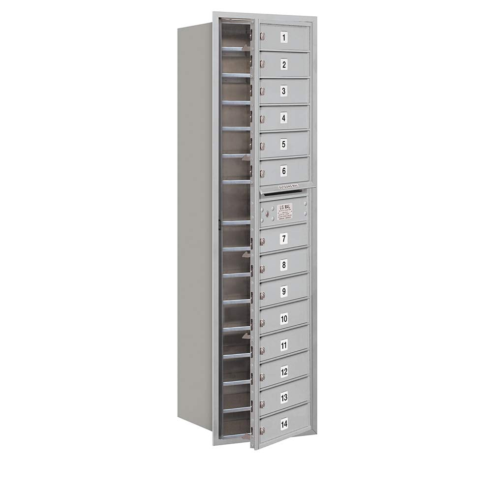 Maximum Height Recessed Mounted 4C Horizontal Mailbox with 14 Doors in Aluminum with Private Access - Front Loading