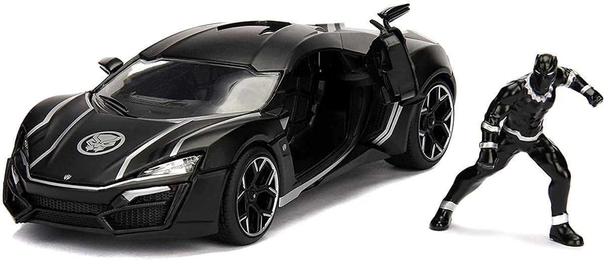 Lykan Hypersport Black with Black Panther Diecast Figurine Avengers “Marvel” Series 1/24 Diecast Model Car by Jada