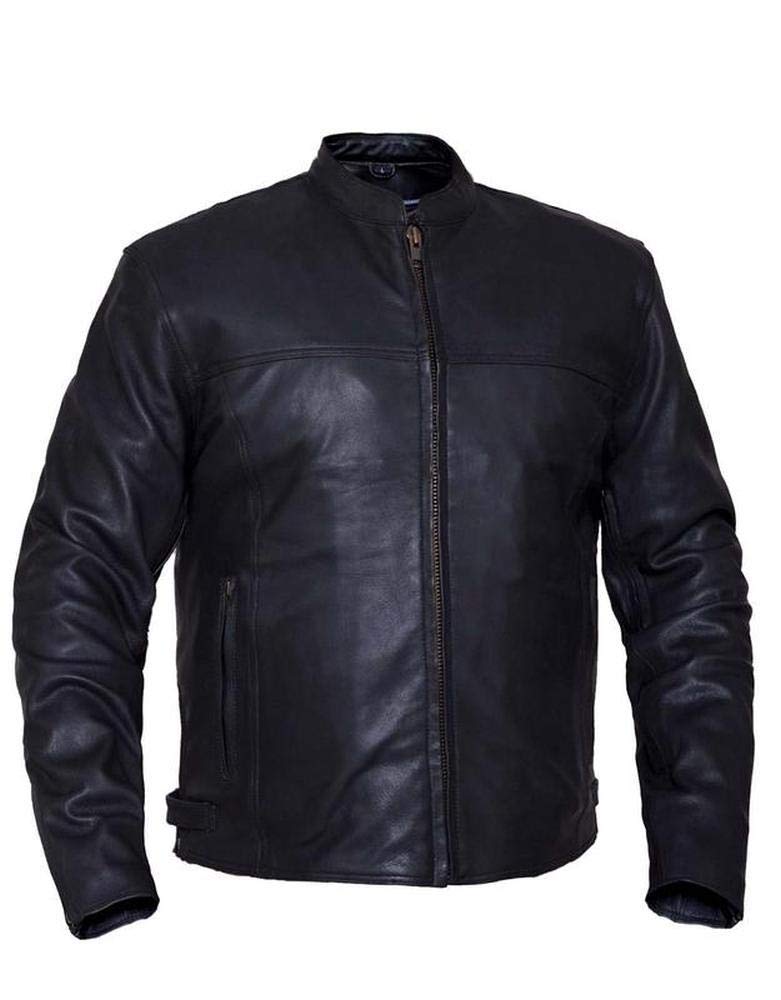 Mens Premium Lightweight Motorcycle Leather Jacket,Black,Size - Medium