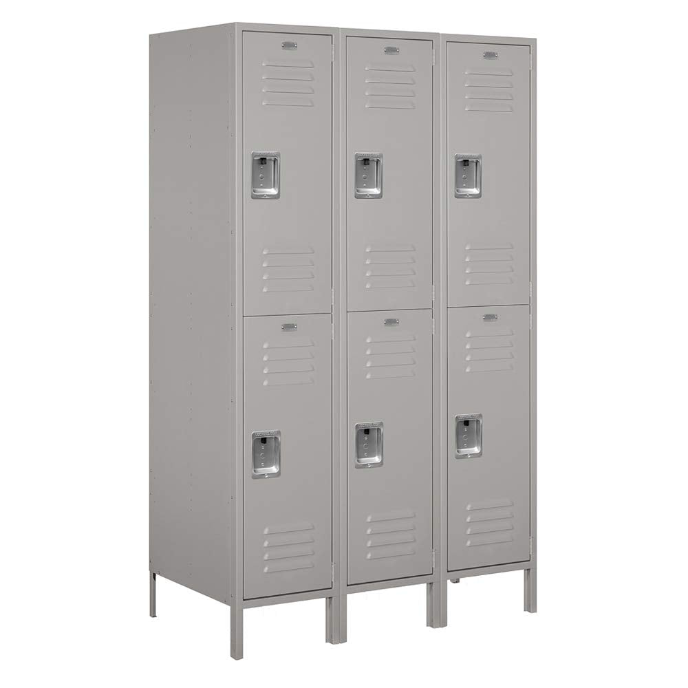 18 Wide Double Tier Standard Metal Locker - 3 Wide - 6 Feet High - 21 Inches Deep - Gray - Assembled