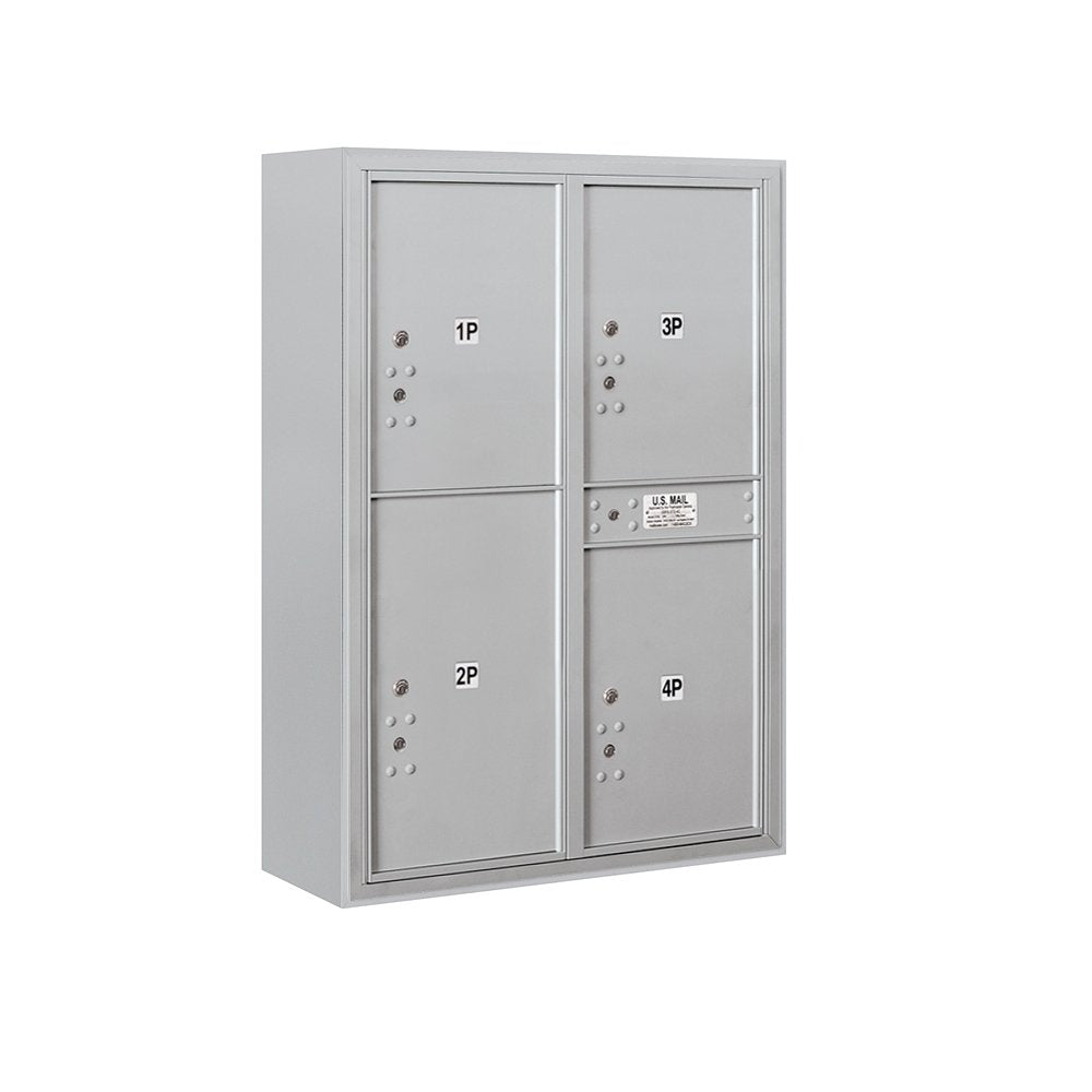 11 Door High Surface Mounted 4C Horizontal Parcel Locker with 4 Parcel Lockers in Aluminum with USPS Access