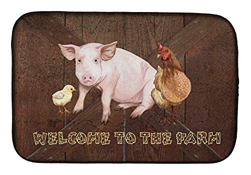 Carolines Treasures Sb3083Ddm Absorbent Dish Drying Mat For Kitchen Counter Welcome To The Farm With The Pig And Chicken Dish Dr