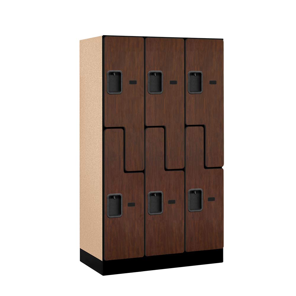 12 Wide Double Tier S Style Designer Wood Locker - 3 Wide - 5 Feet High - 18 Inches Deep - Mahogany