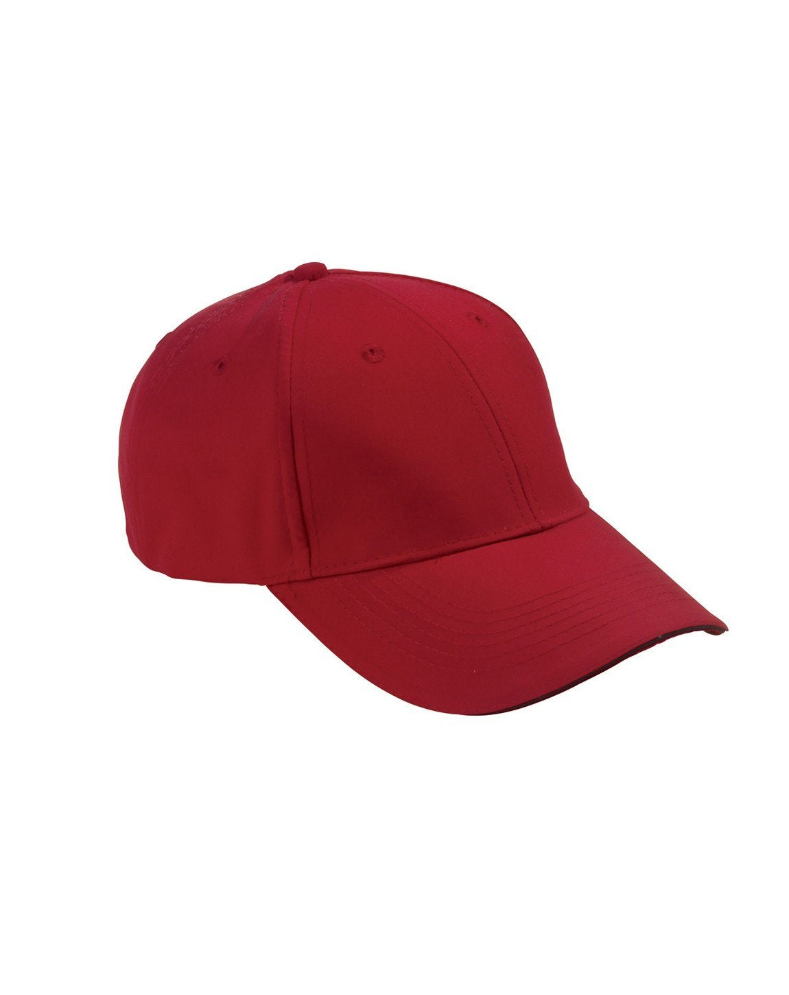 PE102 | PERFORMER- Polyester, moisture wicking, brushed microfiber, six panel, mid-crown, structured cap with contrast color sandwhich visor, Adams cool-crown mesh lining and self-fabric hook and loop closure. - RED / BLACK
