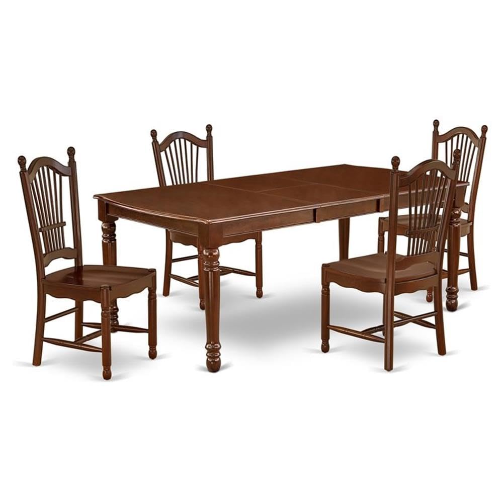 DODO5-MAH-W 5Pc Rectangular 60/78 Inch Dining Room Table With 18 In Butterfly Leaf And Four Wood Seat Chairs