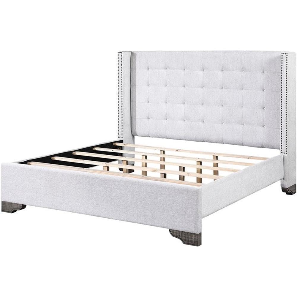 ACME Artesia Eastern King Bed Bed, Tan Fabric & Salvaged Natural Finish
