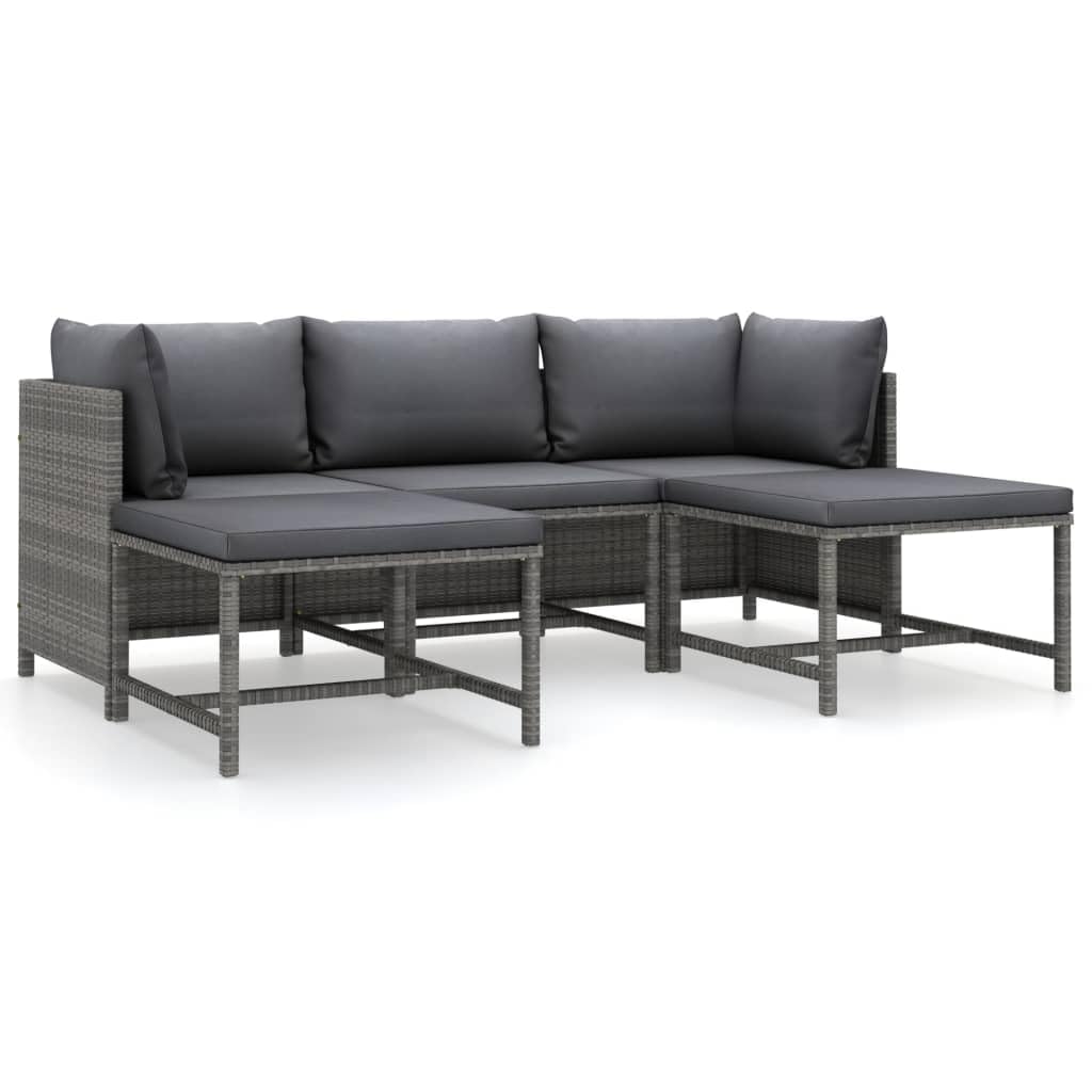 vidaXL 9 Piece Patio Lounge Set with Cushions Poly Rattan Gray