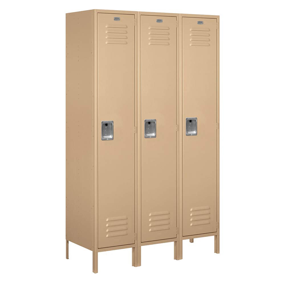18 Wide Single Tier Standard Metal Locker - 3 Wide - 6 Feet High - 18 Inches Deep - Tan - Unassembled