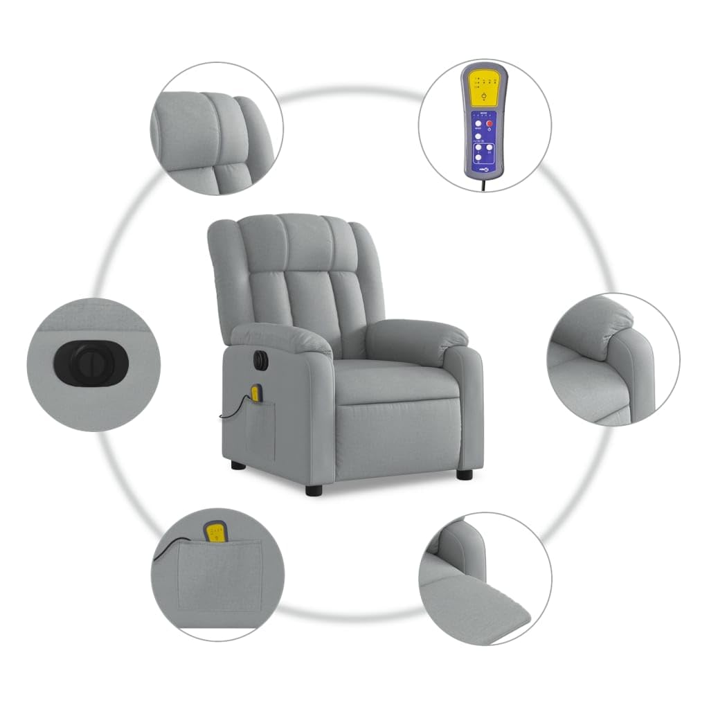 vidaXL Electric Massage Recliner Chair Light Gray Fabric