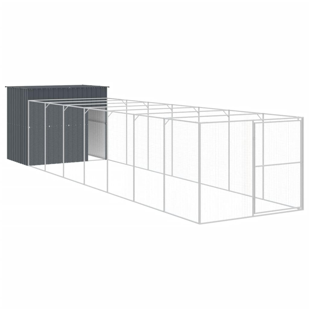 vidaXL Dog House with Run Anthracite 84.3x340.6"x71.3" Galvanized Steel"