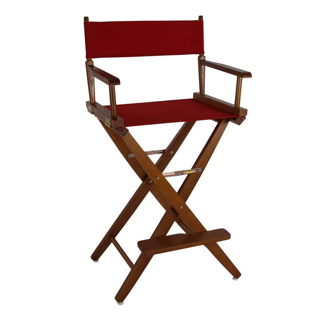 Extra-Wide Premium 30  Directors Chair Mission Oak Frame W/Red Color Cover