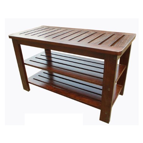 Casafoyer Handcrafted Mahogany Shoe Bench with 2 Tiers and Ample Storage