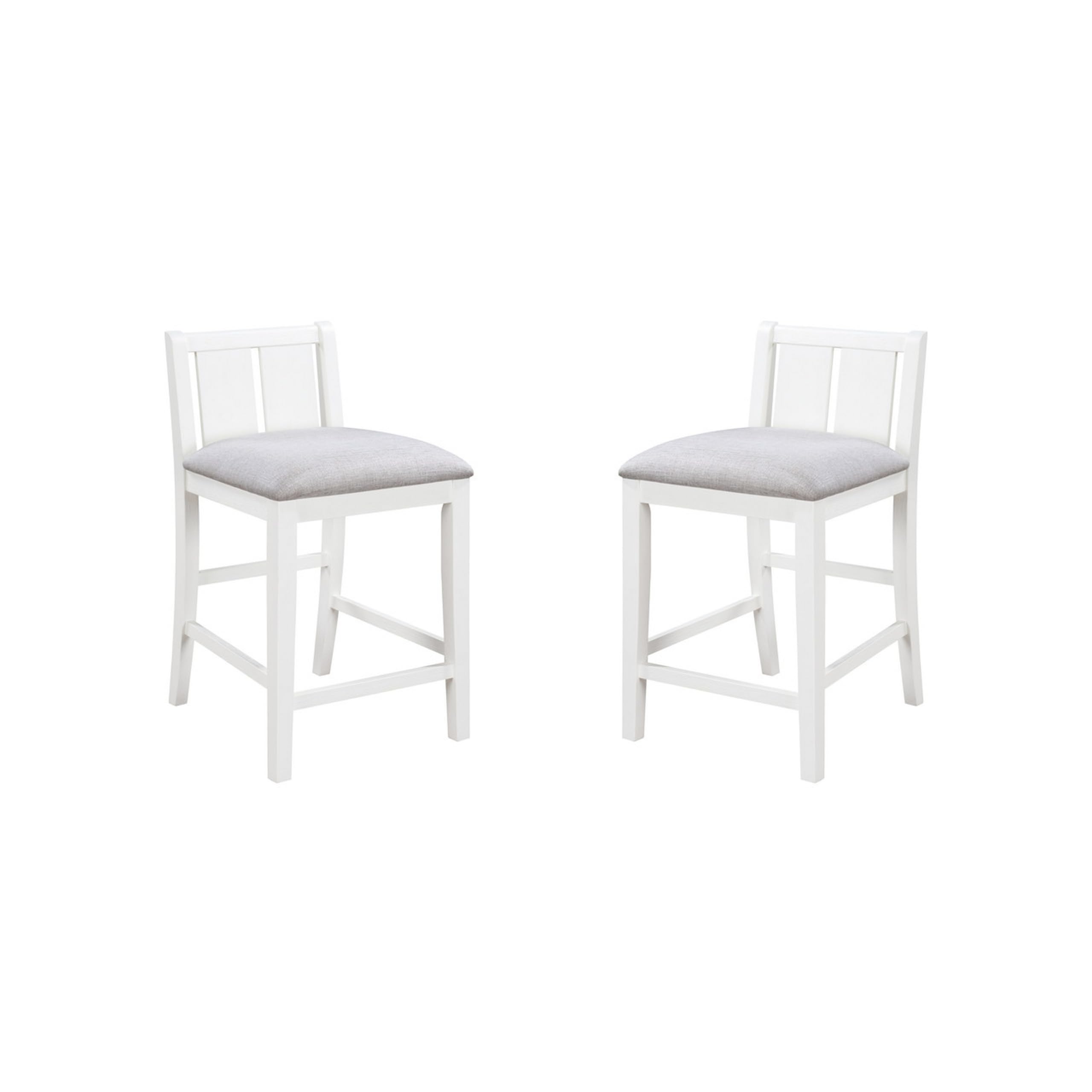 Ham 25 Inch Counter Height Chair Set of 2, Cream Fabric, White Wood Finish