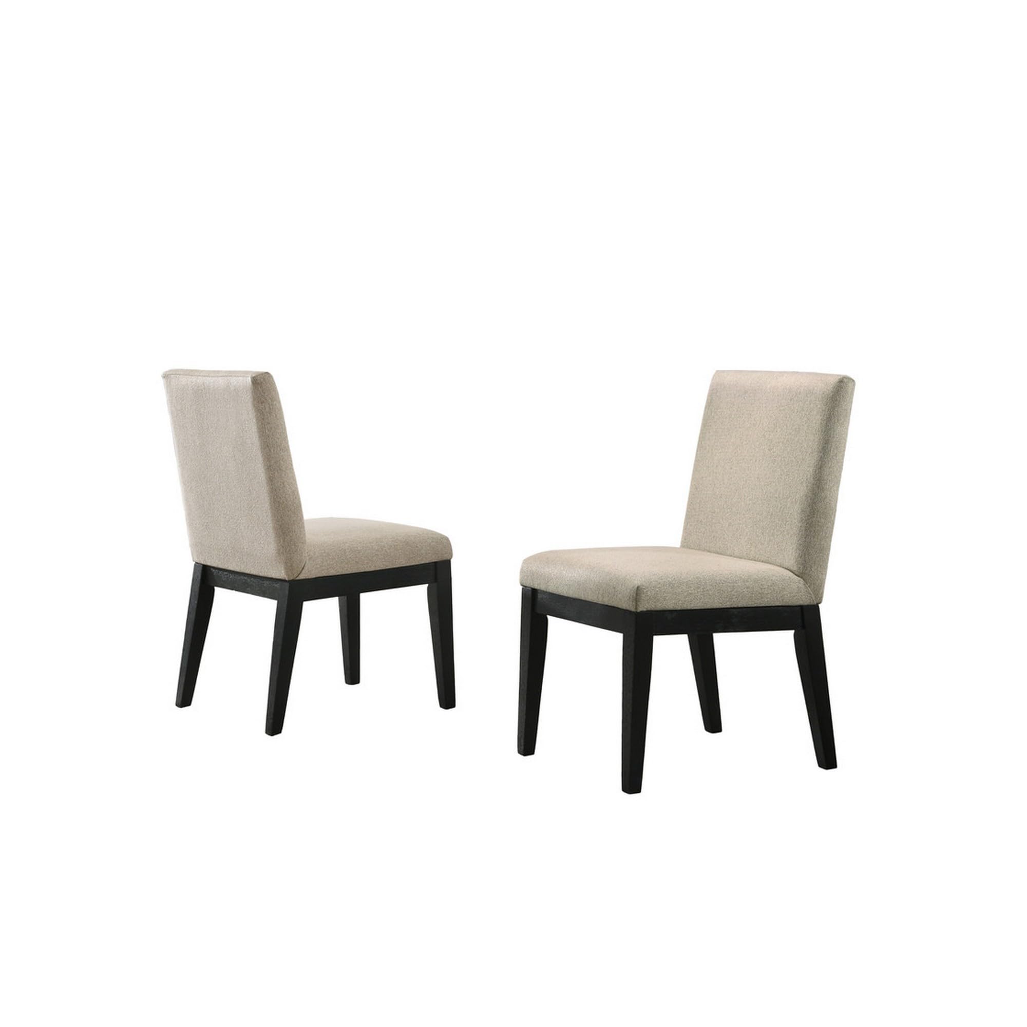 19 Inch Wood Dining Chair, Set of 2, Padded Backrest, Beige Upholstery