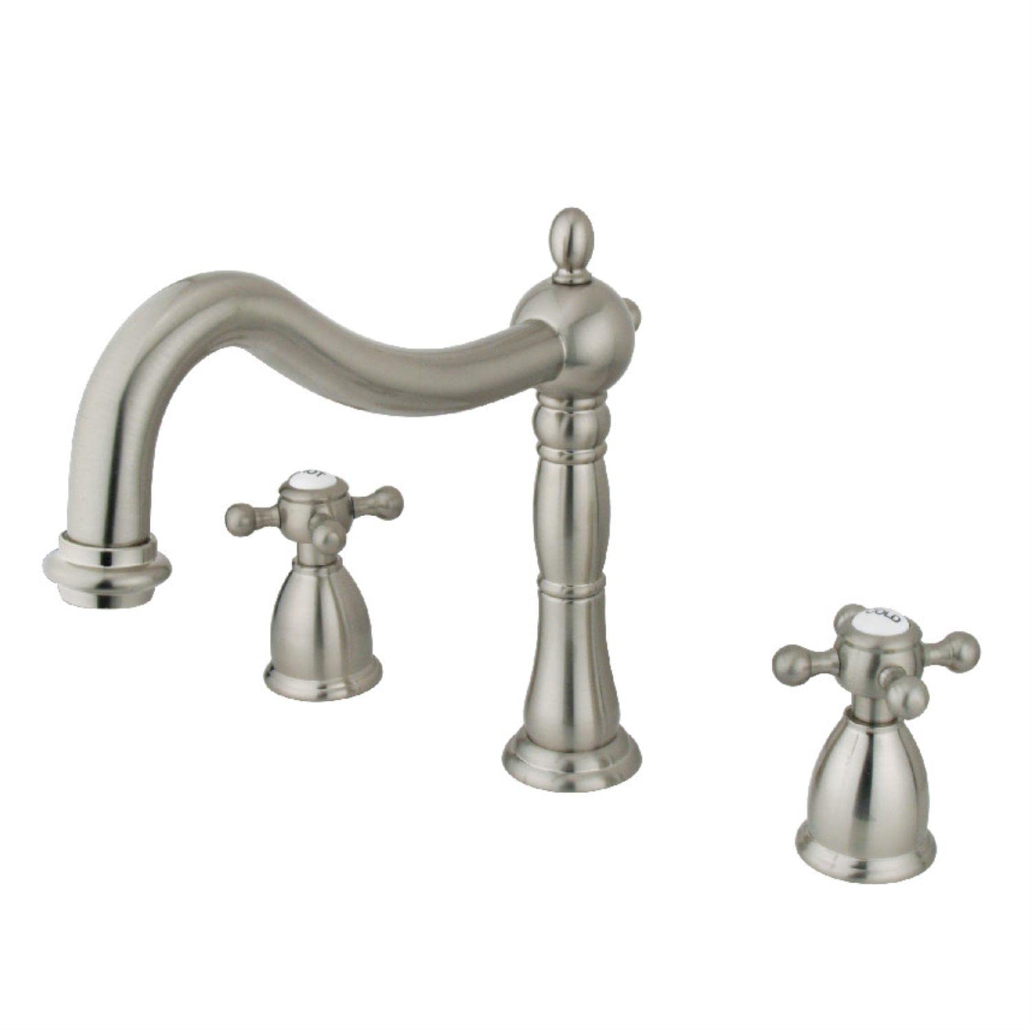 Kingston Brass Ks1348Bx Heritage Roman Tub Filler With Metal Cross Handle, Brushed Nickel