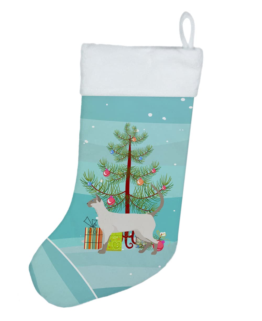 Carolines Treasures CK4710CS Siamese Modern #1 Cat Merry Christmas Christmas Stocking Fireplace Hanging Stockings Christmas Season Party Decor Family Holiday Decorations