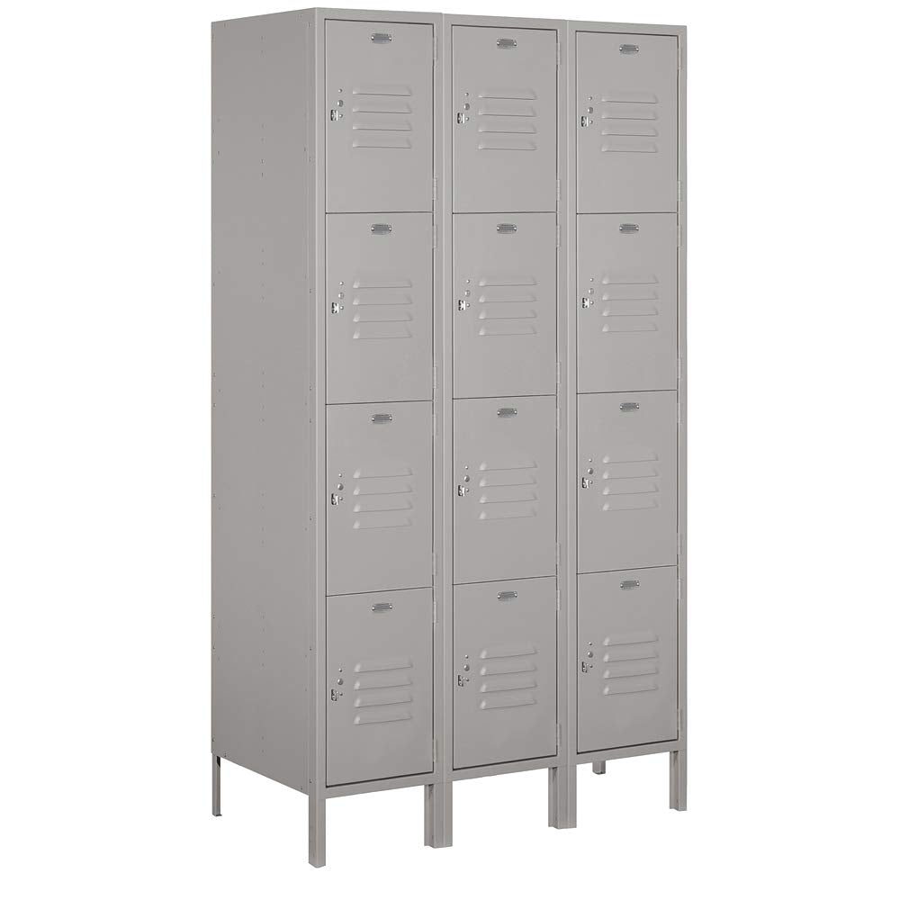 15 Wide Four Tier Standard Metal Locker - 3 Wide - 6 Feet High - 18 Inches Deep - Gray - Assembled