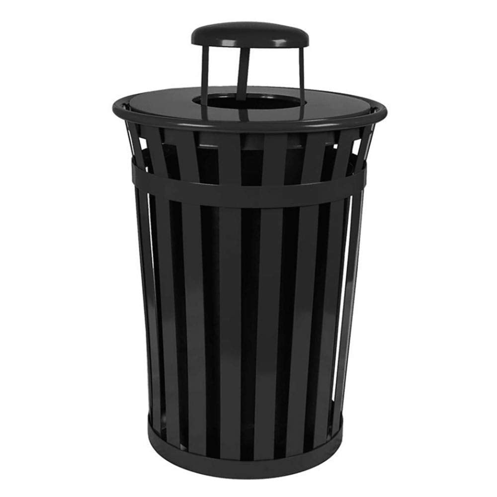 Trash receptacle with rain cap Black Set of 1
