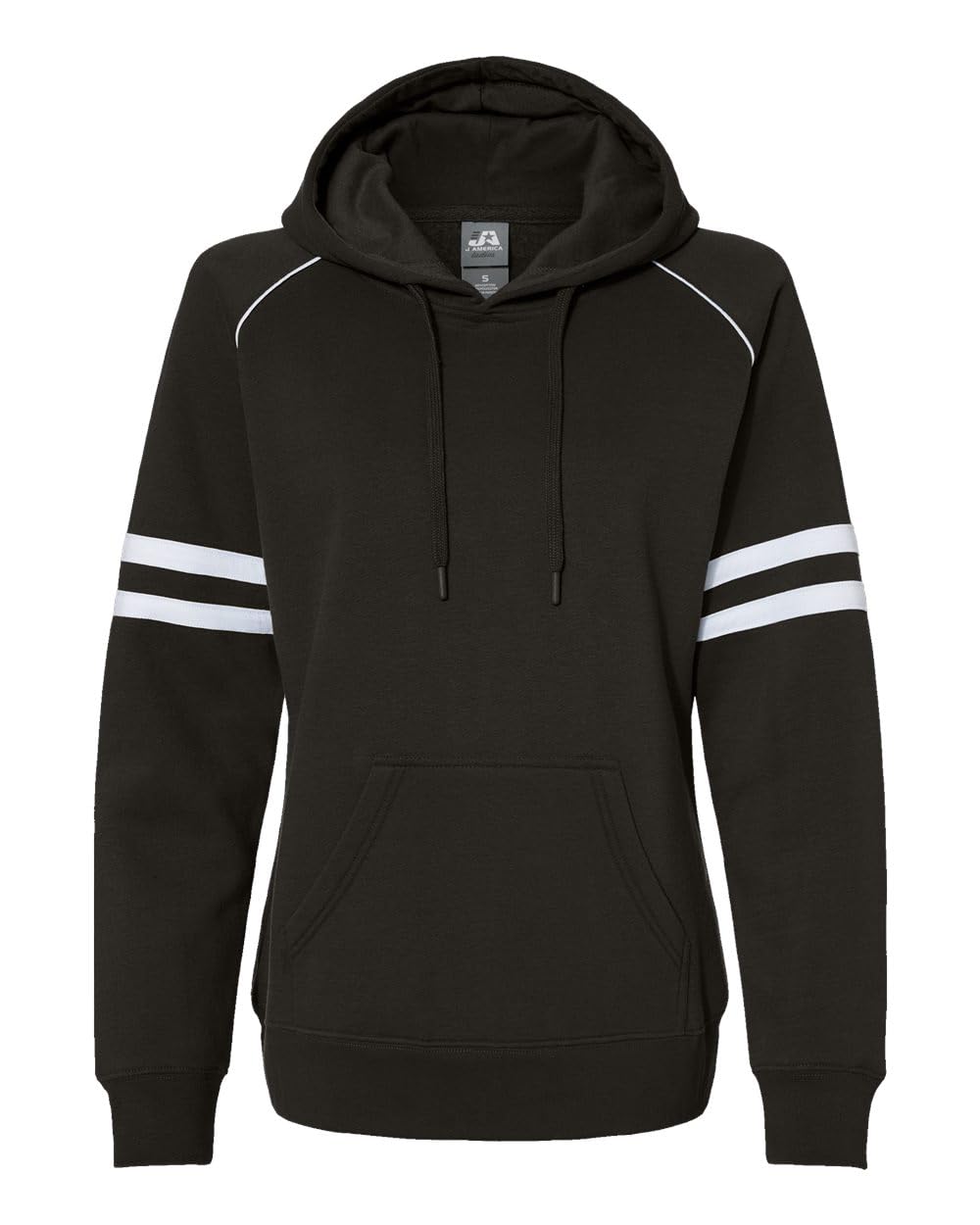 J. America Womens Varsity Fleece Piped Hooded Sweatshirt - Black, S