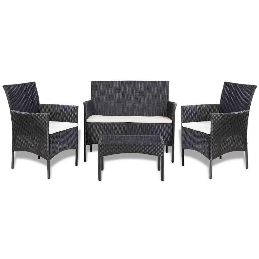 vidaXL 4 Piece Garden Lounge Set with Cushions Poly Rattan Black