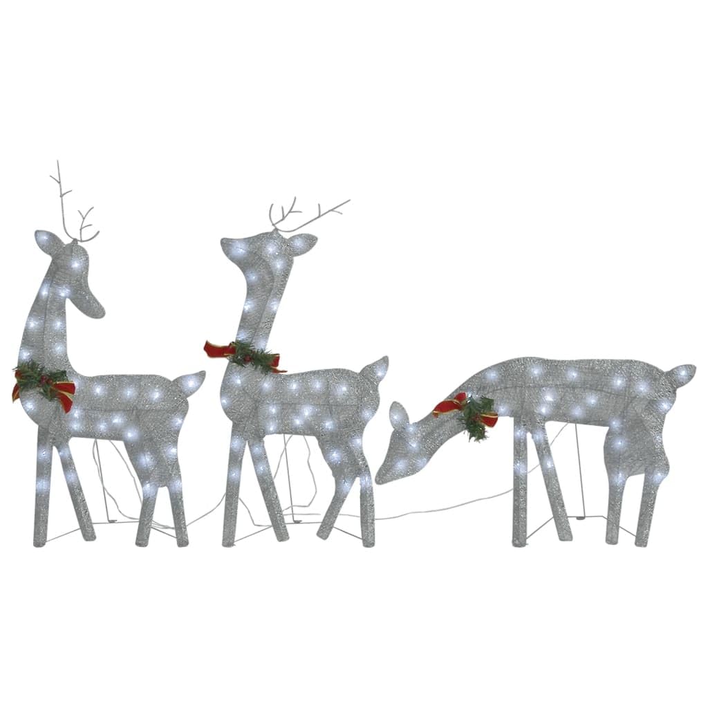 vidaXL Christmas Reindeer Family 106.3x2.8"x35.4" Silver Cold White Mesh"